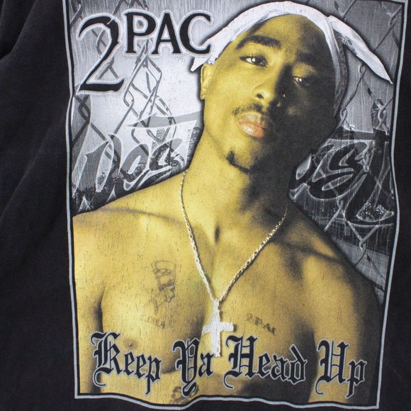 Vintage Pro Club Shirt Mens Black Short Sleeve Heavyweight 2PAC Keep Ya Head Up - Picture 5 of 9